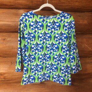 Melly M Bright Blue/Green/White Golf Hiking EUC Activewear Pullover Size XXL